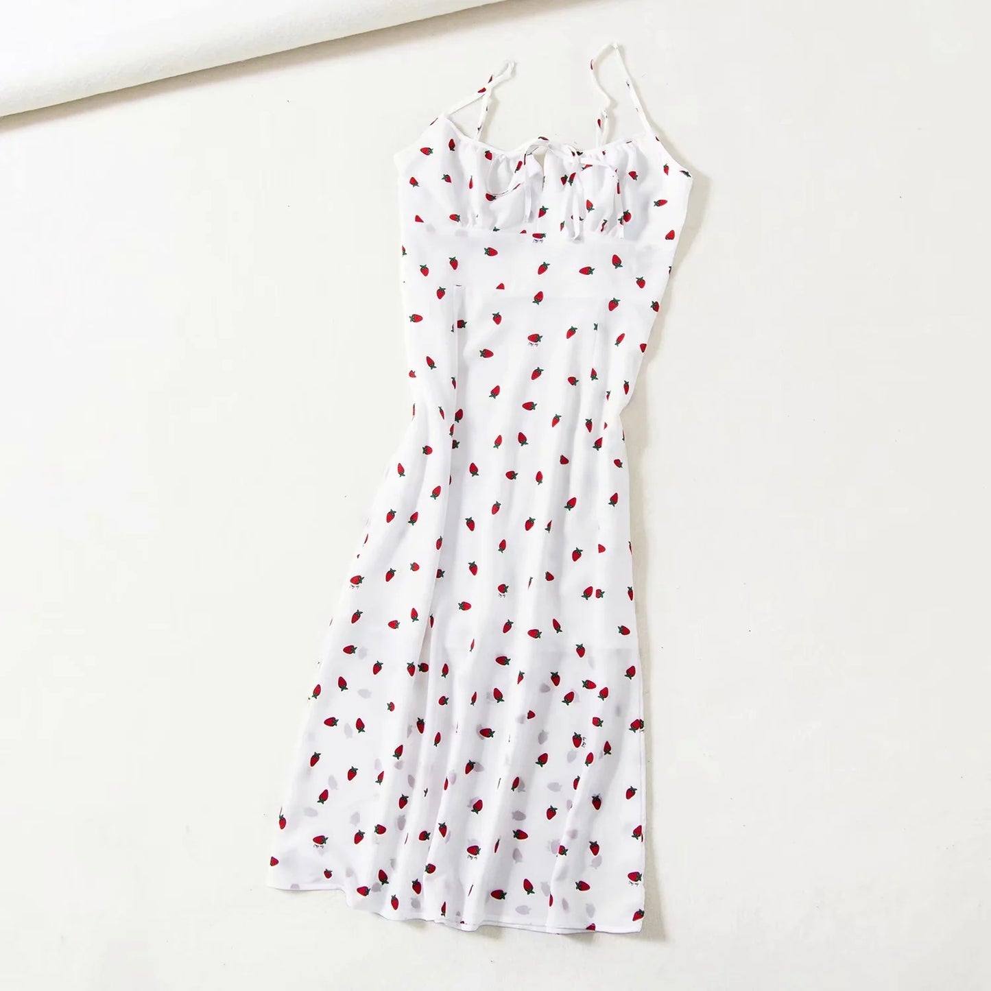 Women's strawberries printed suspender long dress