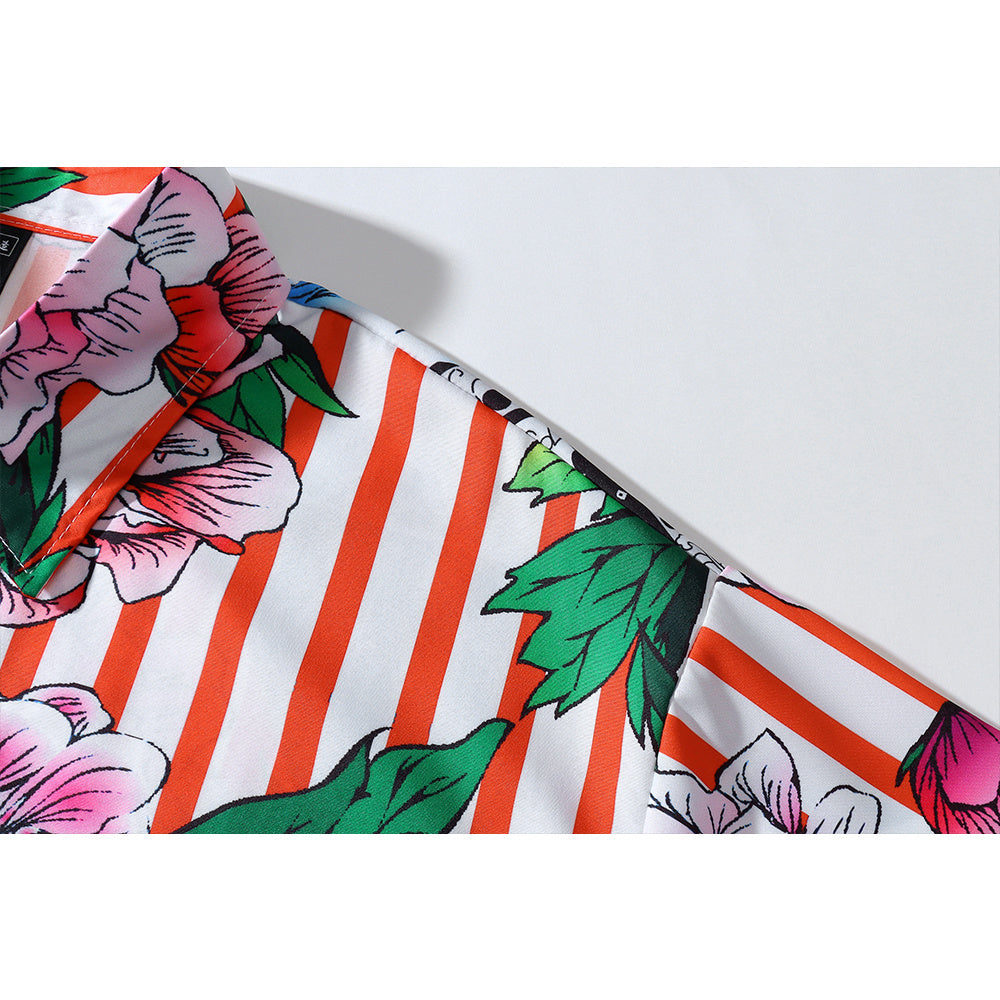 Big White Flower Full Print Shirt Beach Cardigan Short Sleeve Man