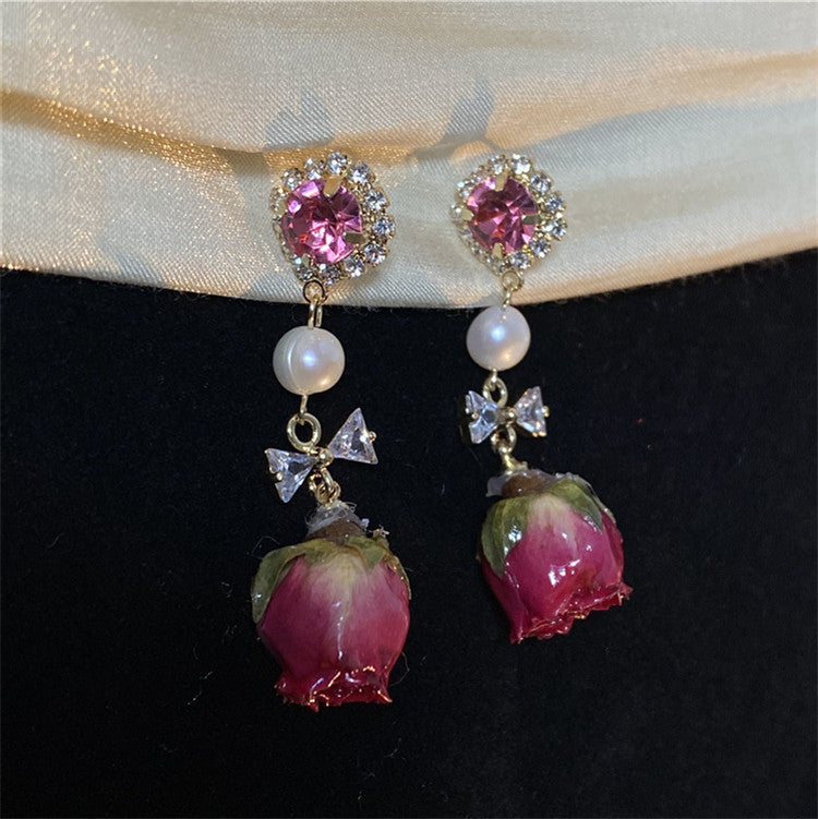 Women's Retro Natural Immortal Flower Earrings Niche Design