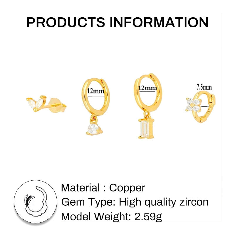 Geometric Horse Eye Flower Zircon Temperament Stacked Ear Accessories Set