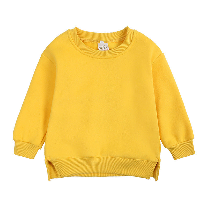 Round Neck Children Toddler Pullover Solid Color With Fur Korean Style Baby's Top