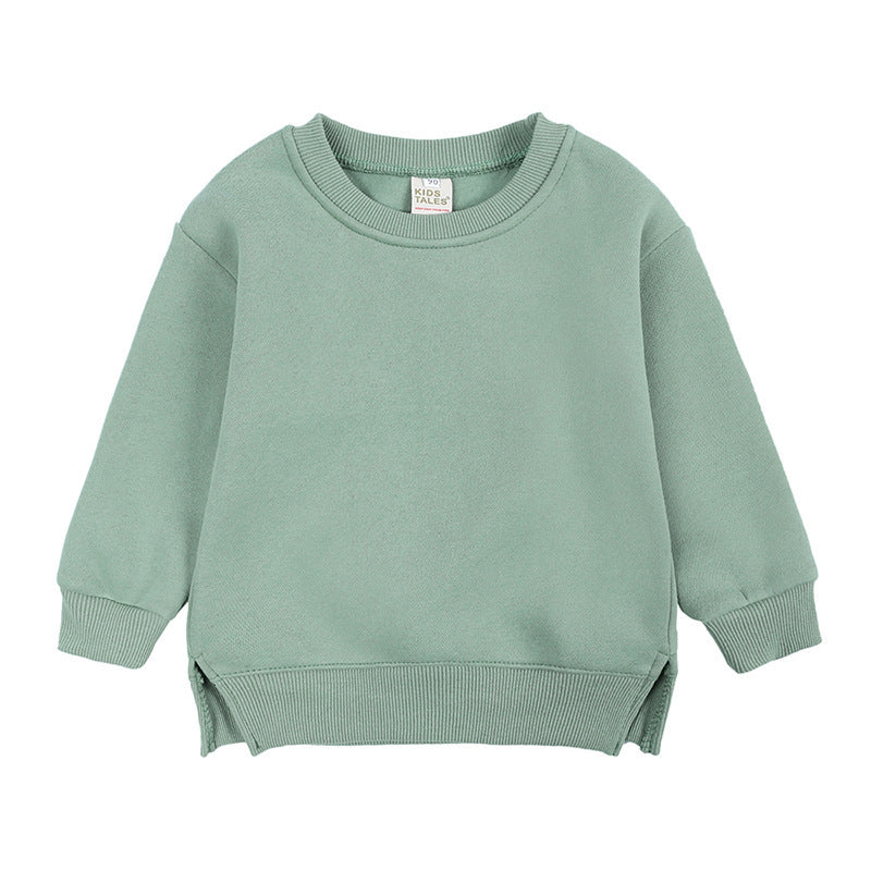 Round Neck Children Toddler Pullover Solid Color With Fur Korean Style Baby's Top