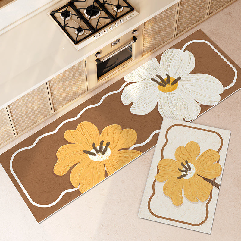 Floral Long Kitchen Floor Mat Non-Slip Wipeable Washable