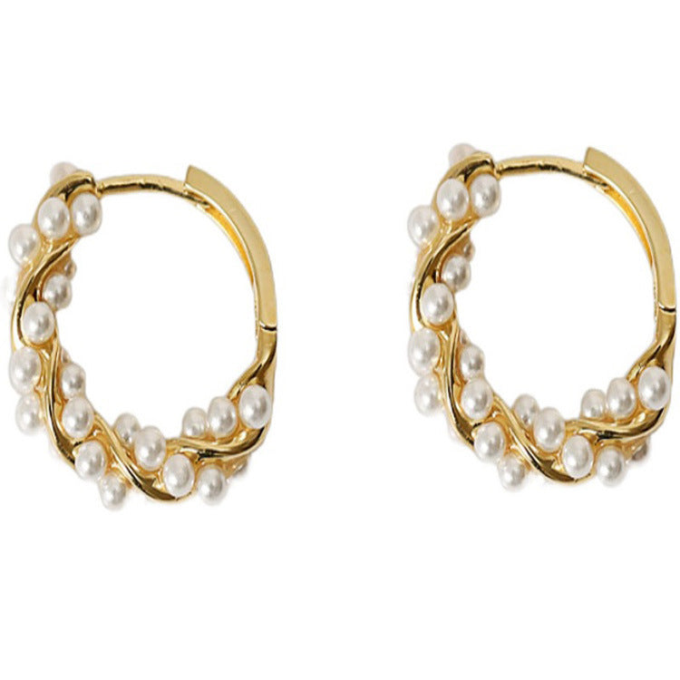 Pearl Earrings Autumn And Winter Special-interest Design Bead Eardrops Earrings New Elegant Circle Ear Clip Women