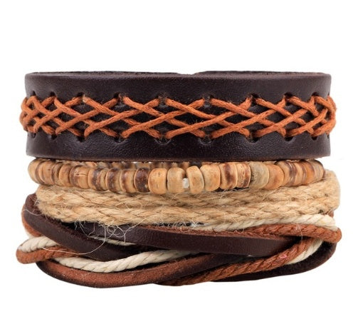 Pulsera de cuero para hombre pulsera de cuentas multicapa Punk Wrap pulseras para mujer Vintage punk hombres joyería