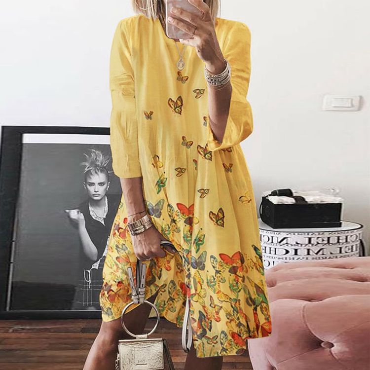 O-neck linen dress