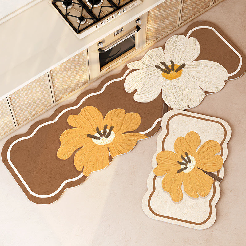 Floral Long Kitchen Floor Mat Non-Slip Wipeable Washable