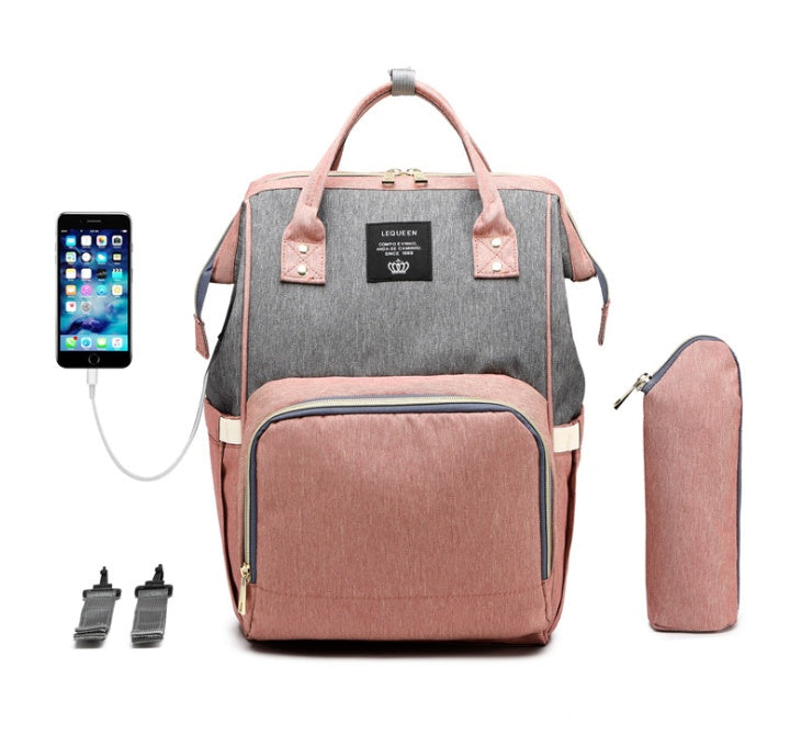 LEQUEEN bolsa de pañales de gran capacidad momia de lactancia mochilas de viaje cochecito de bebé cuidado del bebé maternidad bolso impermeable USB