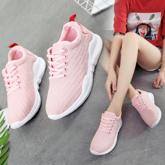 La nueva primavera y el verano 2020 zapatos deportivos coreanos transpirables de punto de las señoras zapatos casuales de plataforma zapatos