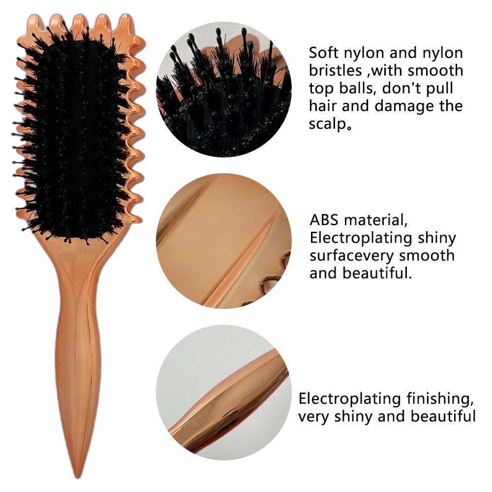 Gold Plated Curling  Brush, Curl Defining Brush, Curl Brush For Curly Hair, For Combing And Shaping Men's And Women's Curls To Reduce Pulling And Curl Separation