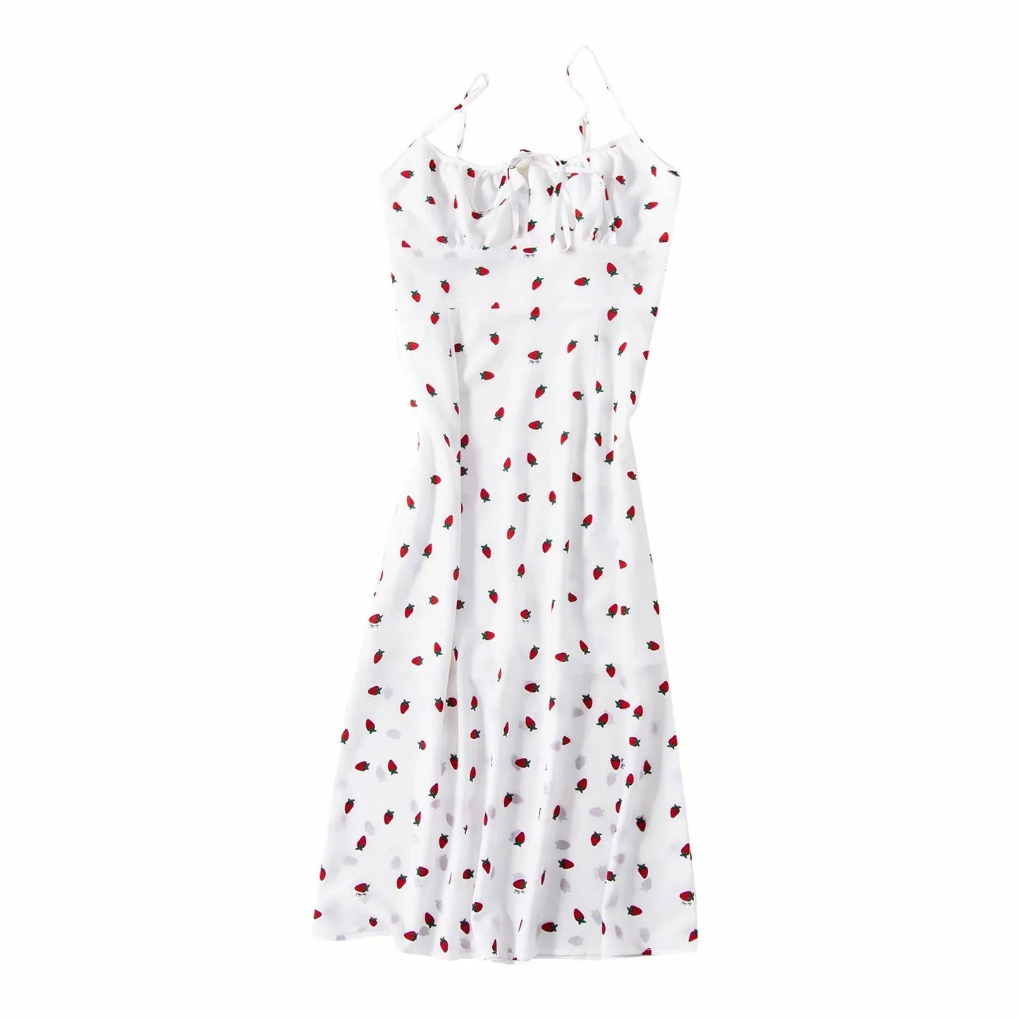 Women's strawberries printed suspender long dress