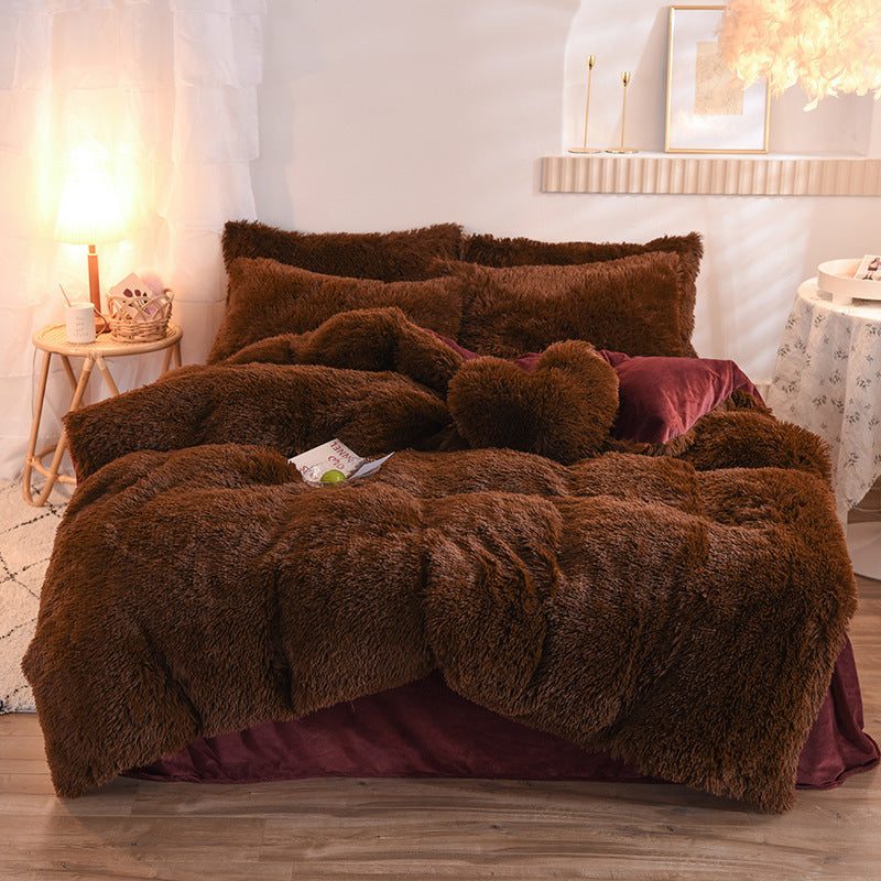 Funda de edredón de lana gruesa de lujo reina rey cama de invierno funda de edredón funda de almohada peluda de felpa conjunto de ropa de cama