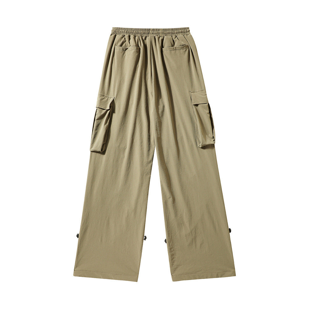 Men's Solid Color Multi-pocket Workwear Casual Wide-leg Pants