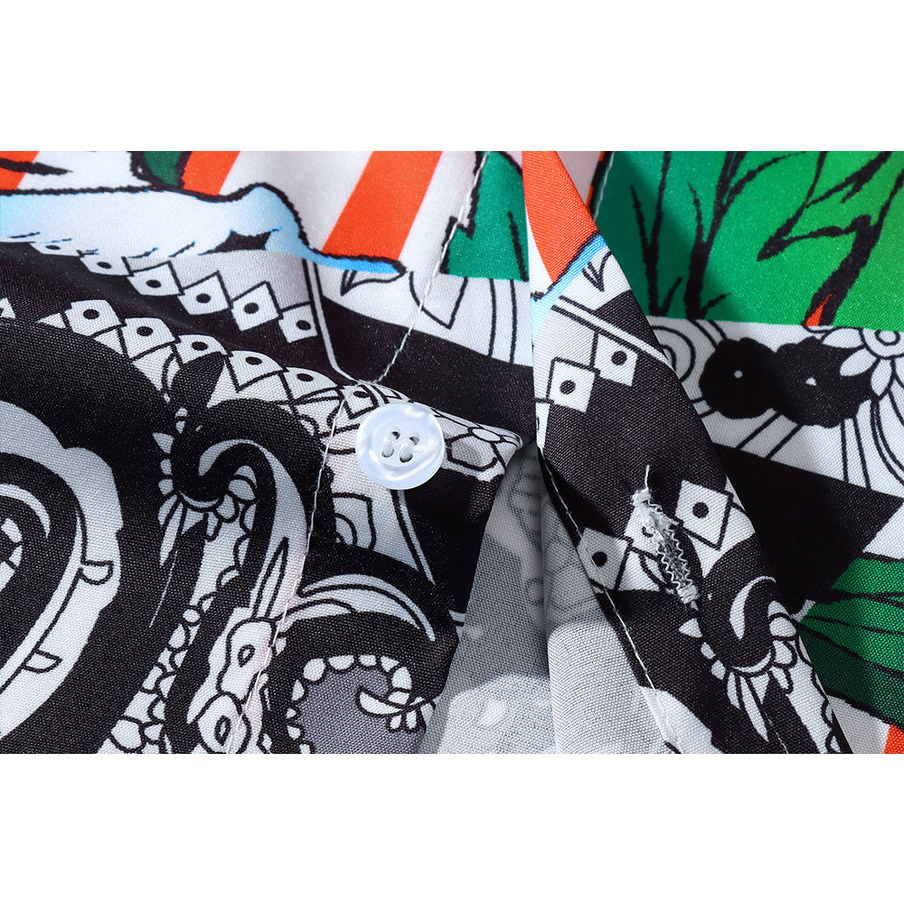 Big White Flower Full Print Shirt Beach Cardigan Short Sleeve Man