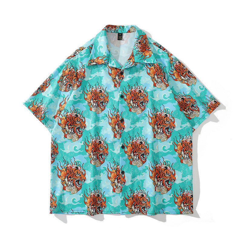 American Street Hip-hop Animal Full Print Short Sleeve Shirt Man