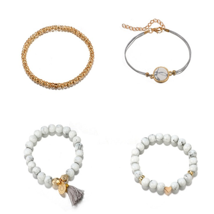 Pulsera de cuatro piezas geométrica creativa con flecos de piedra de pino
