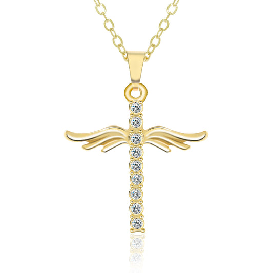 Simple cruz diamante alas de Ángel colgante