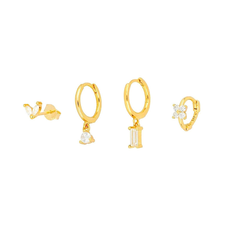 Geometric Horse Eye Flower Zircon Temperament Stacked Ear Accessories Set
