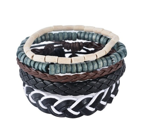Pulsera de cuero para hombre pulsera de cuentas multicapa Punk Wrap pulseras para mujer Vintage punk hombres joyería