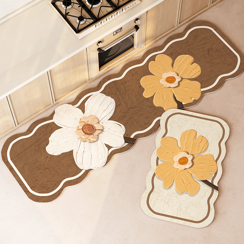 Floral Long Kitchen Floor Mat Non-Slip Wipeable Washable