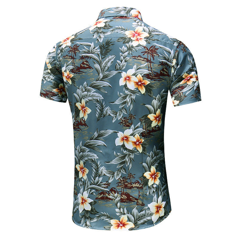 3D printed oversized lapel short sleeve shirt trendy man