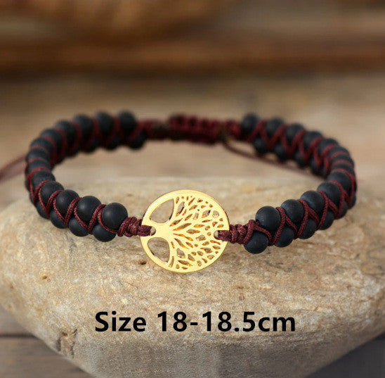 Pulsera para amantes de la amistad de Yoga tejida a mano con cuentas de ágata Natural de pino africano Árbol de la vida