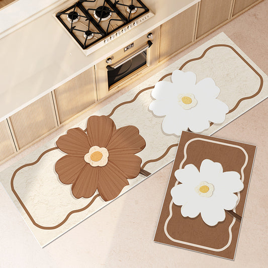 Floral Long Kitchen Floor Mat Non-Slip Wipeable Washable