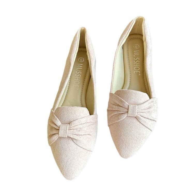 Solid Color Soft Velvet Bow Women's Casual Shoes