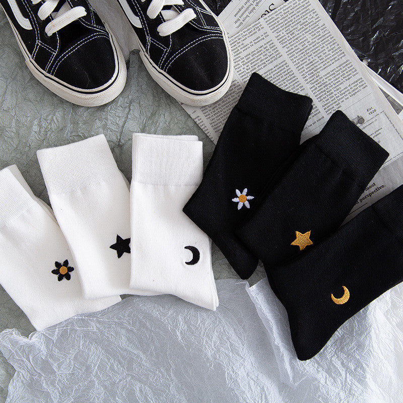 Stars And Moon Pure Color High-top Stockings Jk Socks Tide Socks