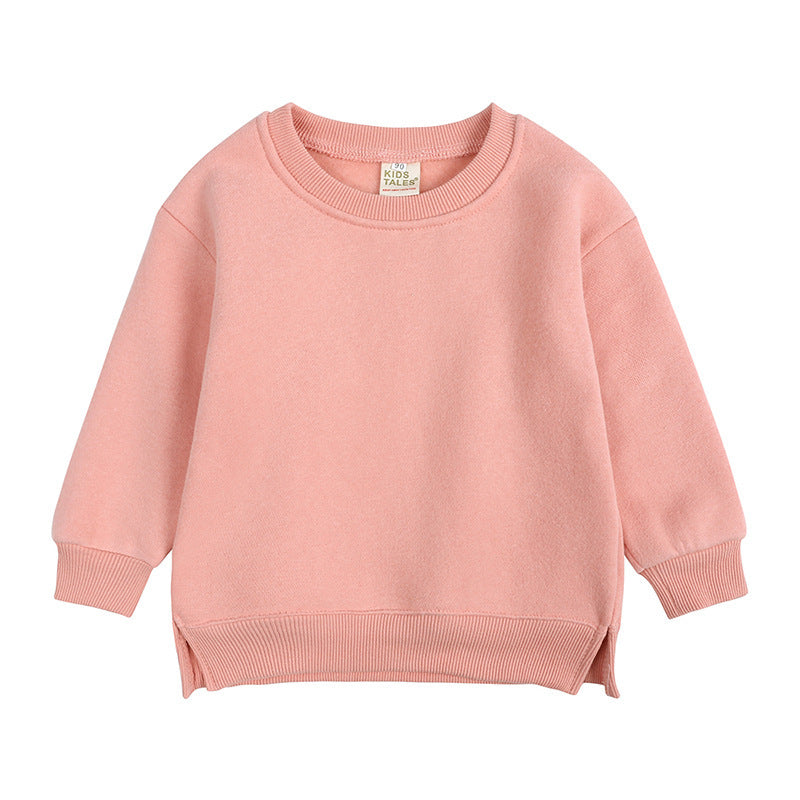 Round Neck Children Toddler Pullover Solid Color With Fur Korean Style Baby's Top
