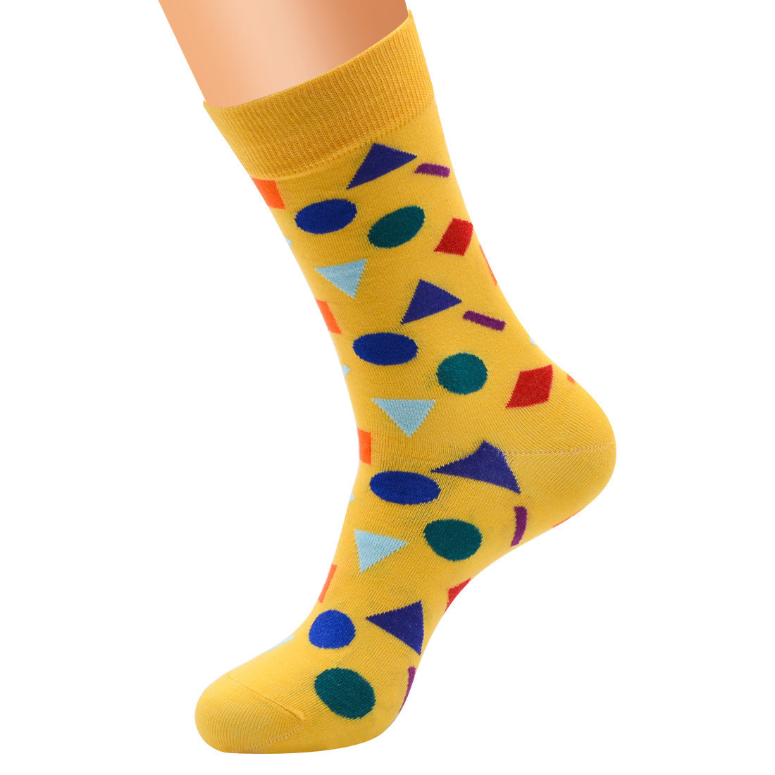 Geometric Contrast Color Men's Cotton Long Socks