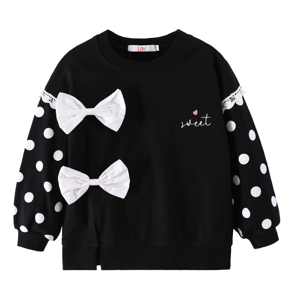 New Girls' Sweater Cute Bow Solid Color Long Sleeve Pullover Children