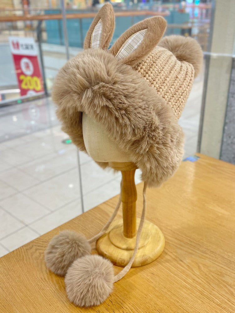 Cute Rabbit Ears Knitted Lei Feng Cap Children