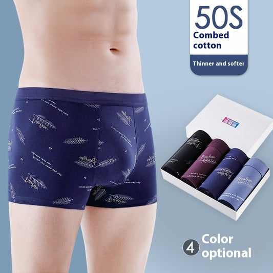 Men's Cotton U-convex Boxers Mid-waist Three-dimensional Printing