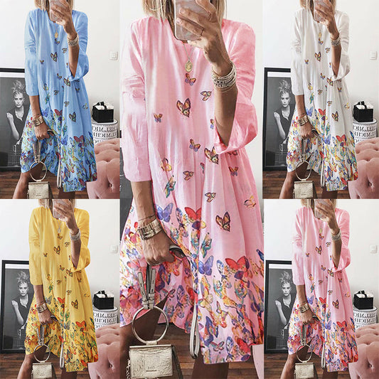 O-neck linen dress
