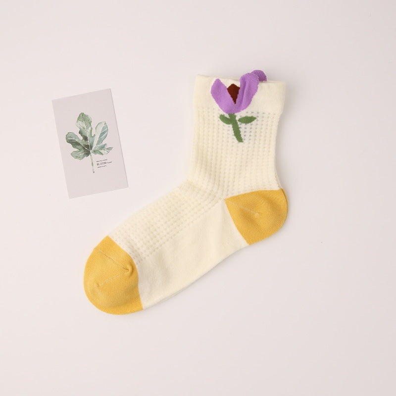 Women's Thin All-match Mid-tube Mesh Three-dimensional Trendy Socks