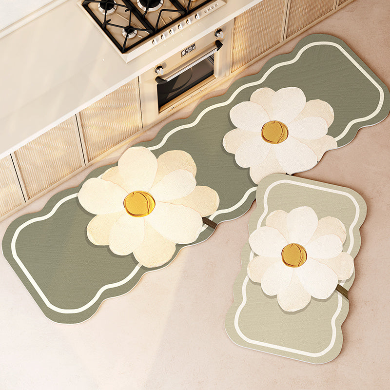 Floral Long Kitchen Floor Mat Non-Slip Wipeable Washable