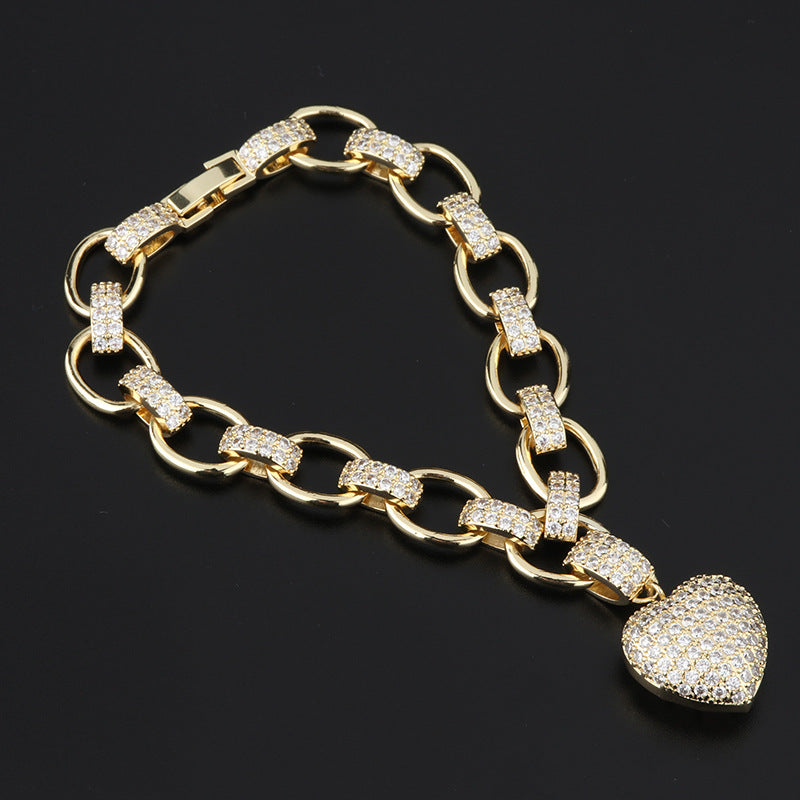 Conjunto de collar y pulsera con Micro incrustaciones en forma de corazón