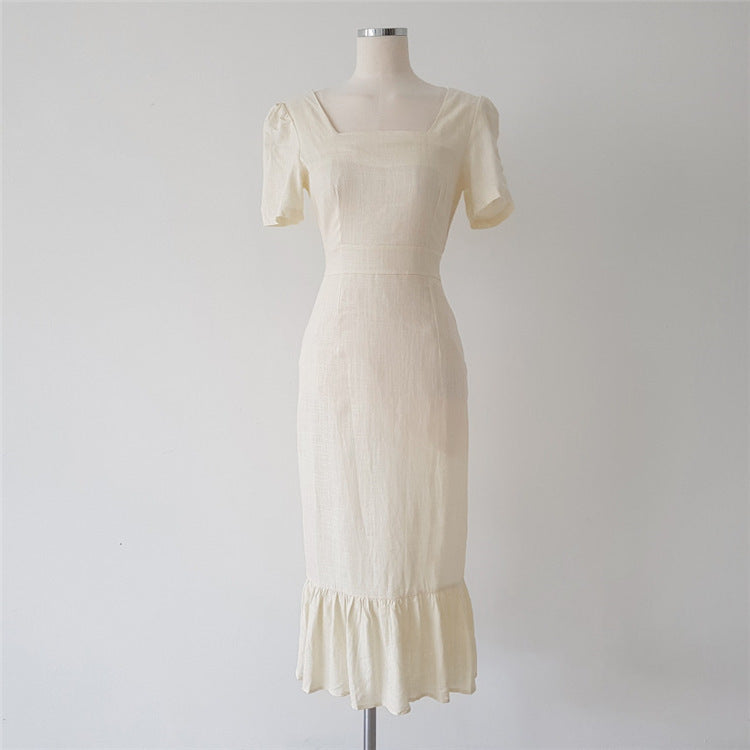 Temperamento volantes sirena falda delgada cintura vestido