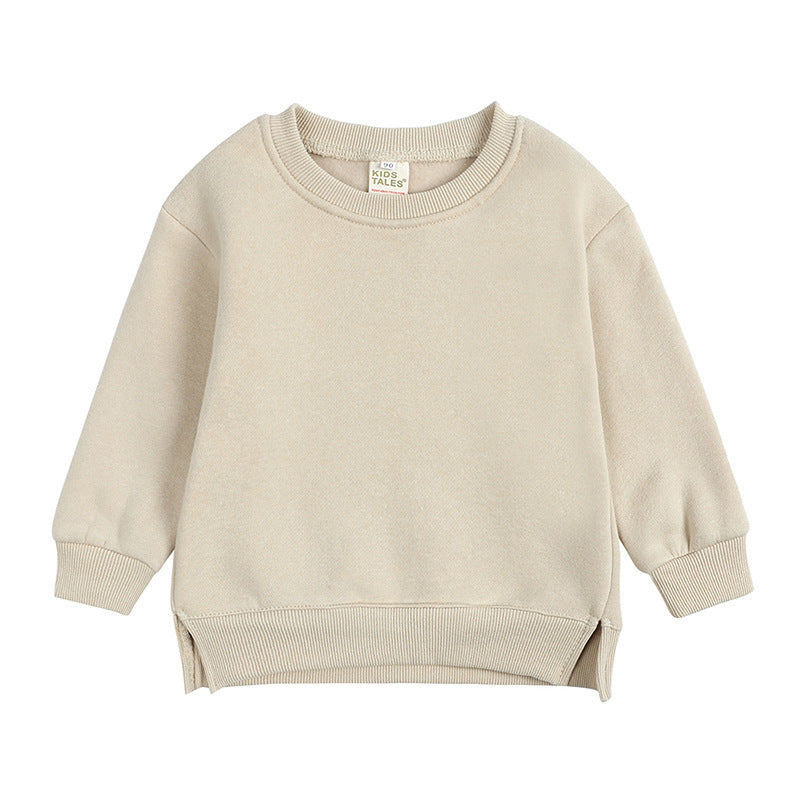 Round Neck Children Toddler Pullover Solid Color With Fur Korean Style Baby's Top