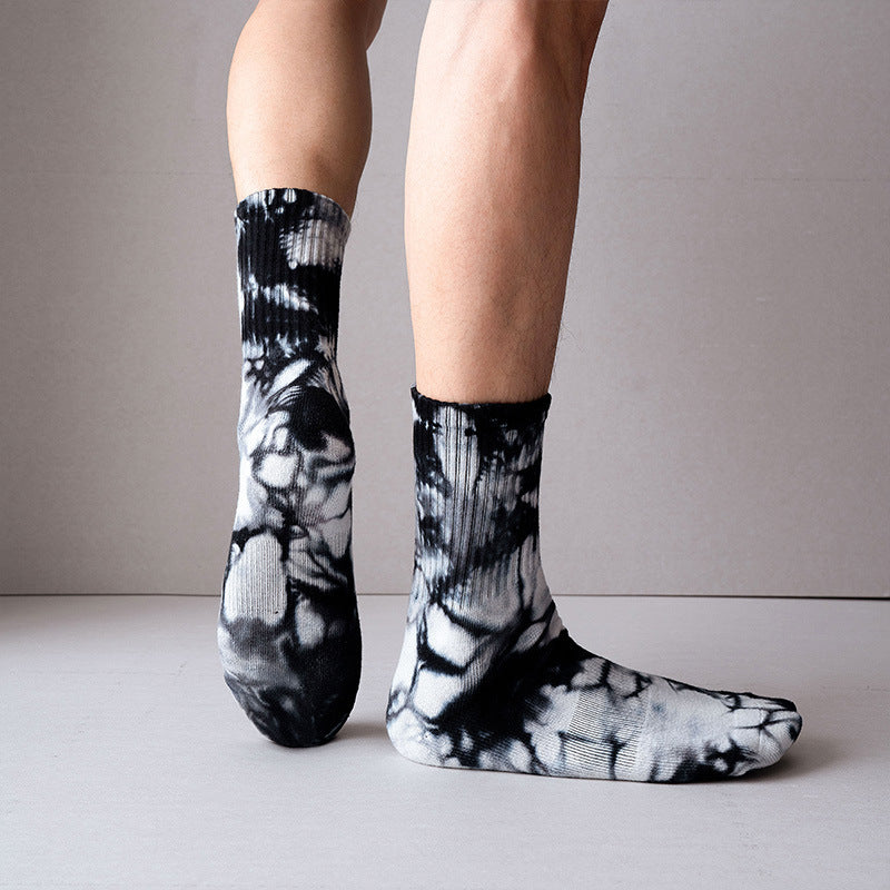 Tie Dyed Stockings Men's Medium Tube Pure Cotton Thickened