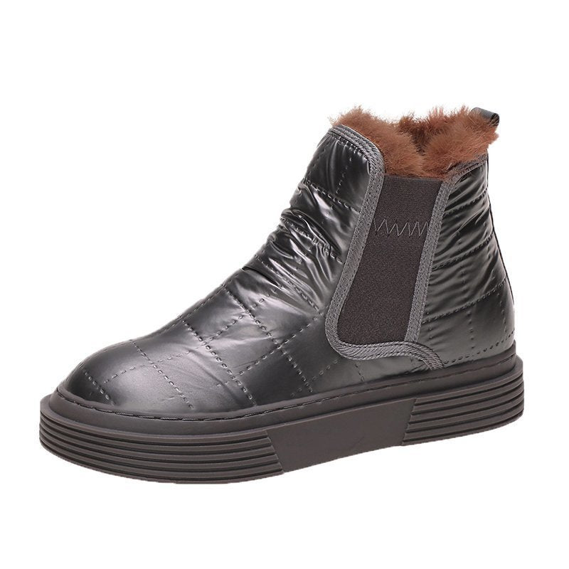 Anti-slip platform and velvet one-step snow boots