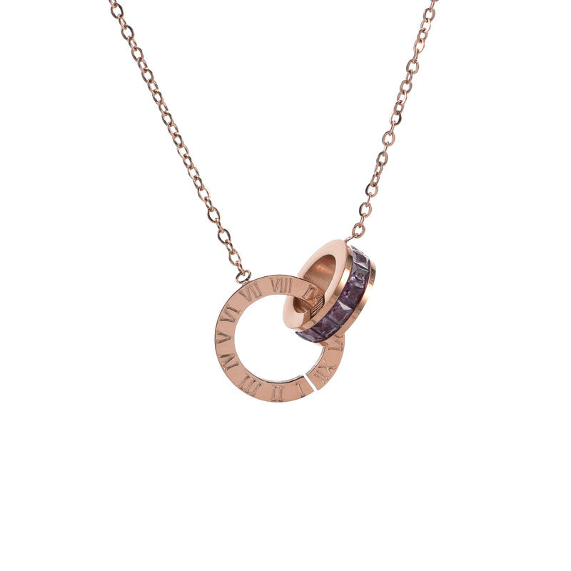 Anillo de número romano de acero de titanio de diamante collar de mujer