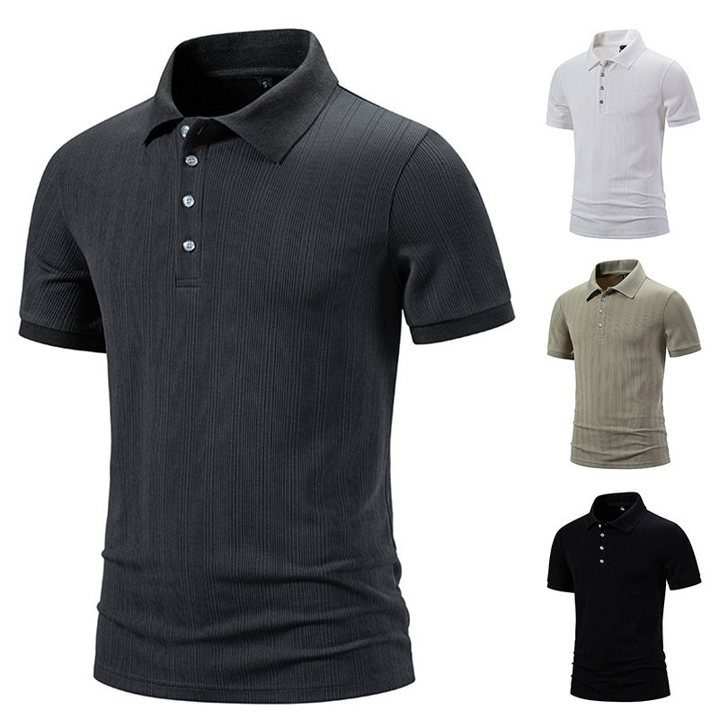 Men's Sunken Stripe Lapel Short Sleeve