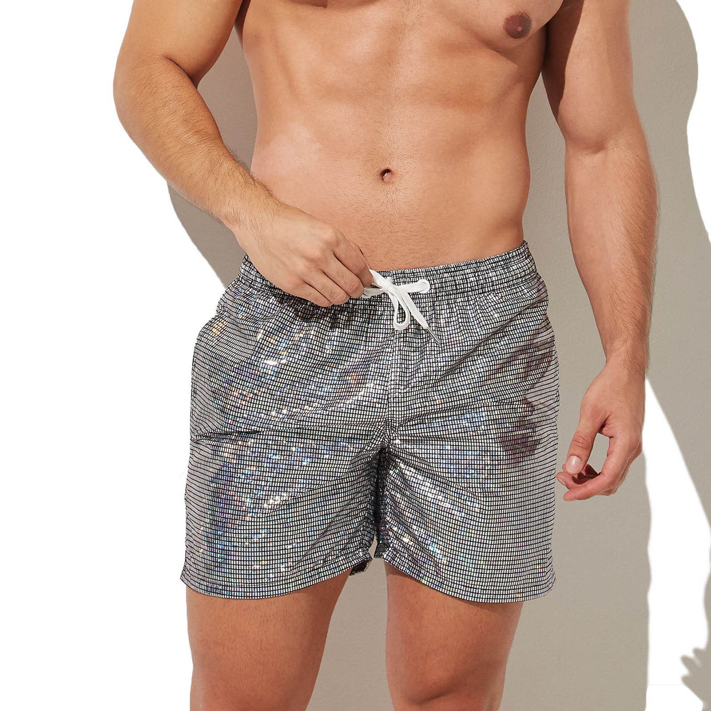 Men's Shiny Printed Loose Beach Drawstring Leisure Shorts