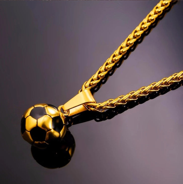 Gimnasio Deportivo joyería regalo 316L Acero inoxidable 18K chapado en oro fútbol Collar para hombres Niño