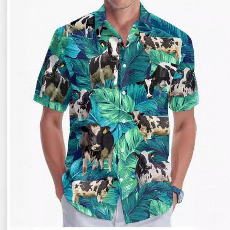 Summer New Plus Size Men's Fashion Digital Printing Short Sleeve Shirt