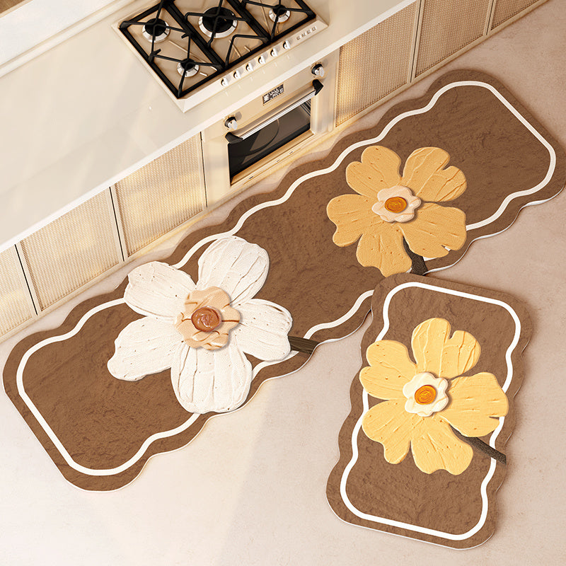 Floral Long Kitchen Floor Mat Non-Slip Wipeable Washable