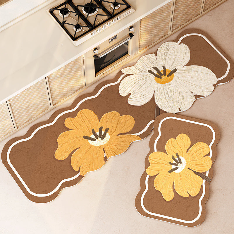 Floral Long Kitchen Floor Mat Non-Slip Wipeable Washable