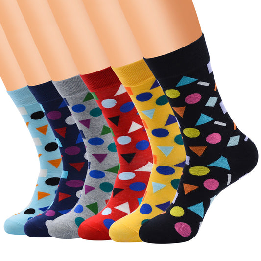 Geometric Contrast Color Men's Cotton Long Socks